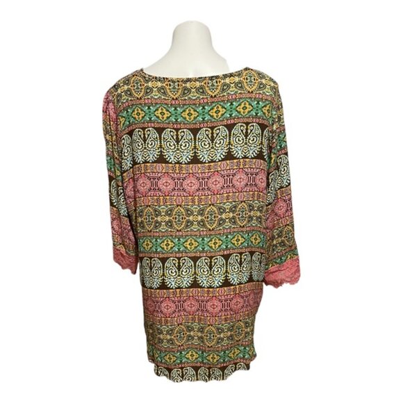 Farmer's Market by One World XL Neck Plunge Asymmetrical Boho Top - Picture 4 of 7